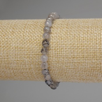 Dragon Veins Agate Bracelet with Faceted Beads, 6 mm Diameter, 18 cm stretch