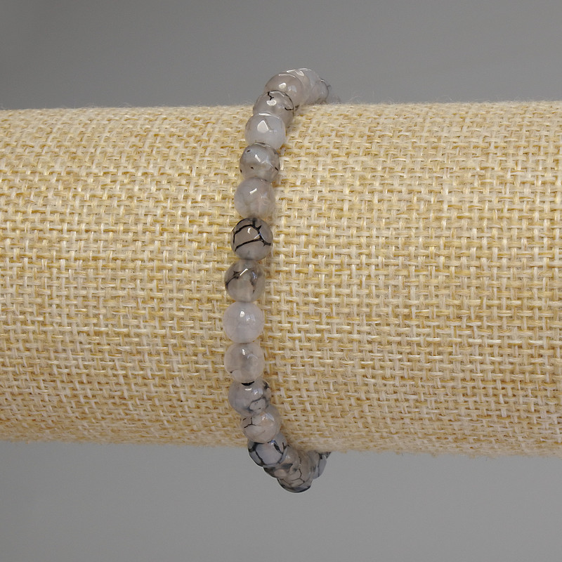Dragon Veins Agate Bracelet with Faceted Beads, 6 mm Diameter, 18 cm stretch