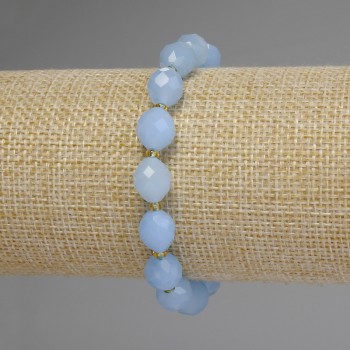 Aquamarine bracelet with faceted seed beads, diameter 10×8 mm, 5 mm +/- seed beads and 3 mm +/- beads, 18 cm stretch