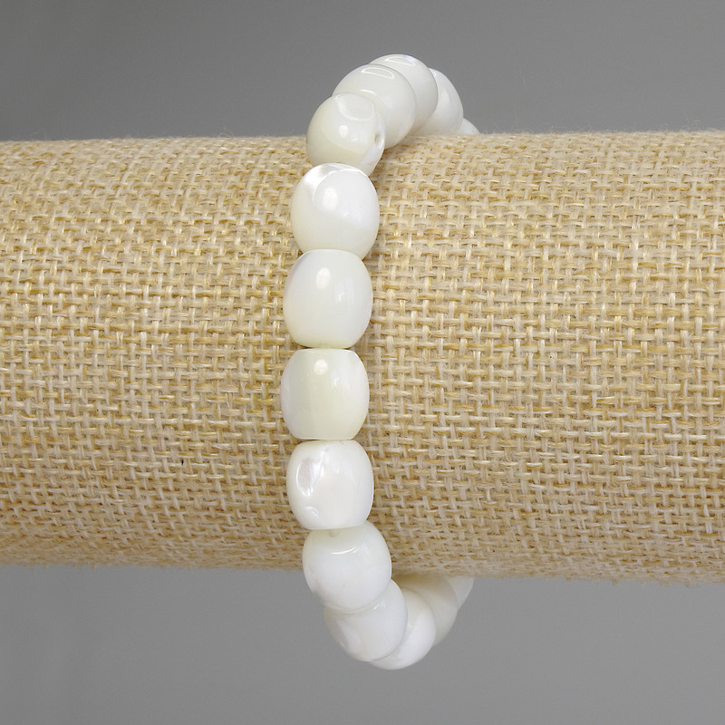 Mother-of-pearl Barrel Bracelet, diameter 10x9.5 mm, 5mm+-, stretch length 18 cm