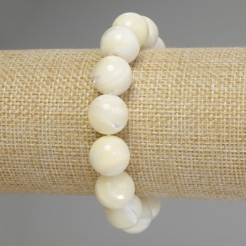 Stretch bracelet with mother-of-pearl, smooth beads, 13 mm diameter, 18 cm length