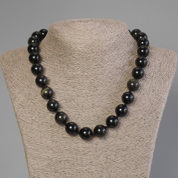 Sun Obsidian Necklace — Smooth Bead, 14mm Diameter, 50cm Length ± with Clasp