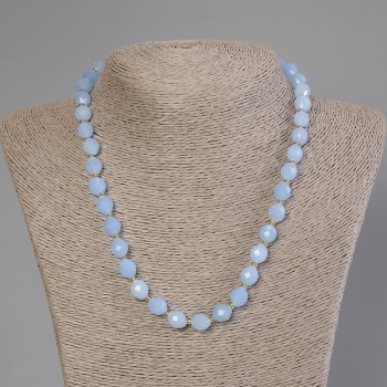 Aquamarine Necklace with Faceted Beads, 10×8 mm diameter, 5 mm +/- beads, seed beads 3 mm +/-, length 50 cm +/- with clasp