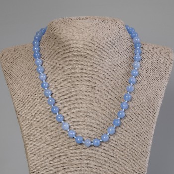 Aquamarine Necklace with smooth beads, 8 mm diameter, 50 cm length, with clasp