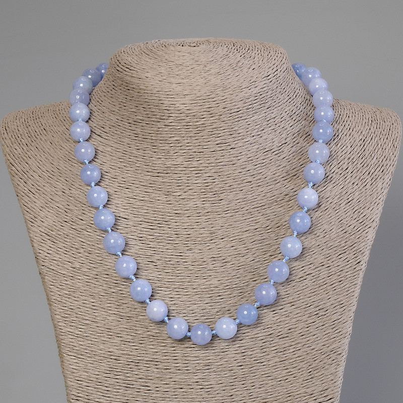Aquamarine Necklace, Smooth Bead, 10 mm Diameter, 50 cm Length ± with Clasp