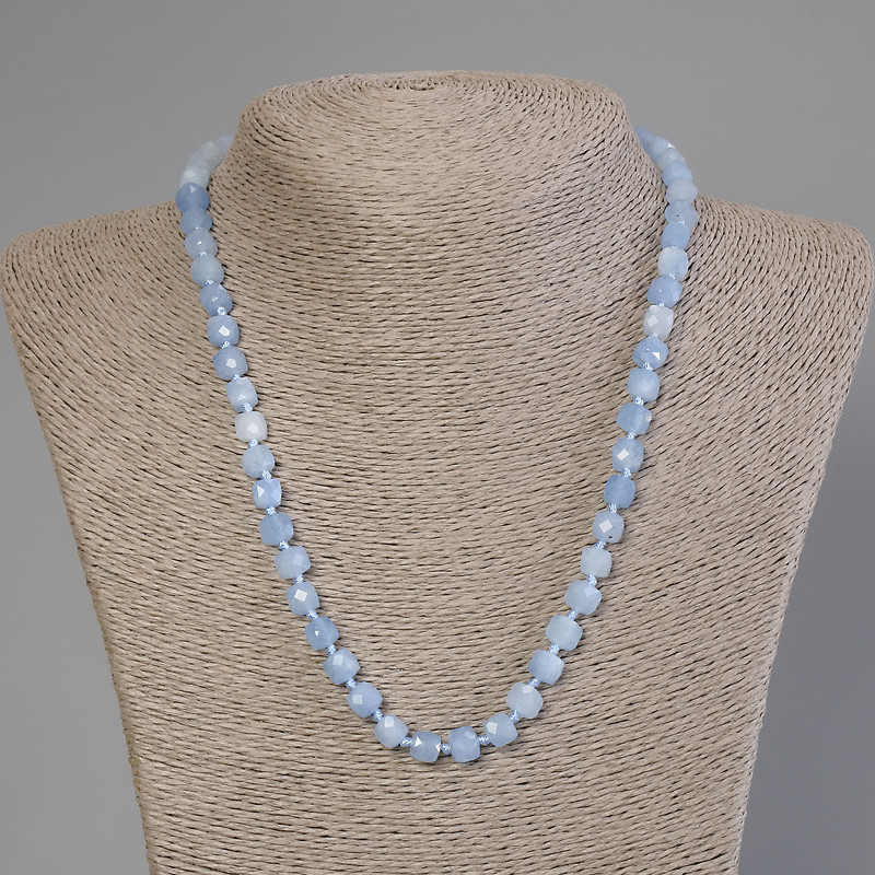 Aquamarine Necklace with Faceted Cubes, 6×6 mm ±, 50 cm ± with clasp