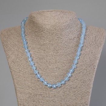Aquamarine Necklace with Faceted Cube Beads, 7x7 mm, 50 cm long with clasp