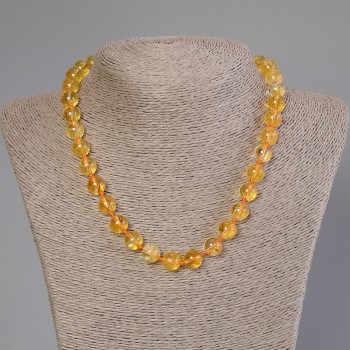 Citrine Necklace with Smooth Beads, 10mm Diameter, 50cm Length with Clasp