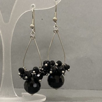 Earrings Black Czech Crystal Faceted Bead 12mm ± 4mm ±, Length 57mm ±