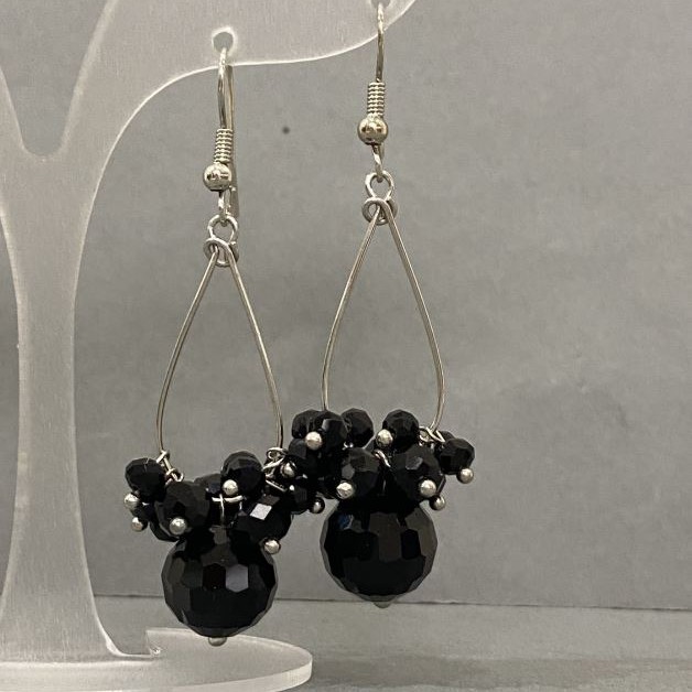 Earrings Black Czech Crystal Faceted Bead 12mm ± 4mm ±, Length 57mm ±