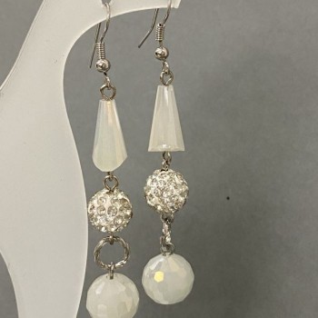 Earrings "Evening" white "Soft Lights" white matte with gasoline spray finish Czech crystal, length 7 cm