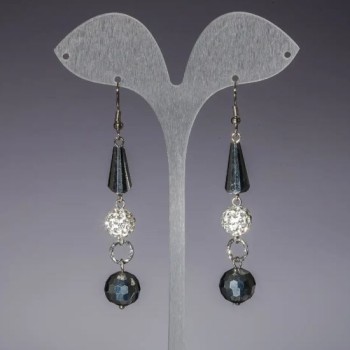 Earrings 'Evening' white 'soffits', stainless steel Czech crystal, length 7 cm