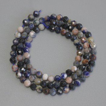 Sodalite beads, faceted ball on thread, 4 mm diameter ±, 40 cm length ±