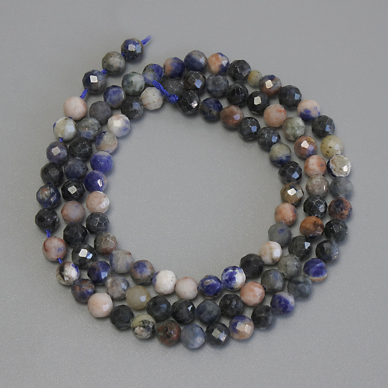 Sodalite beads, faceted ball on thread, 4 mm diameter ±, 40 cm length ±