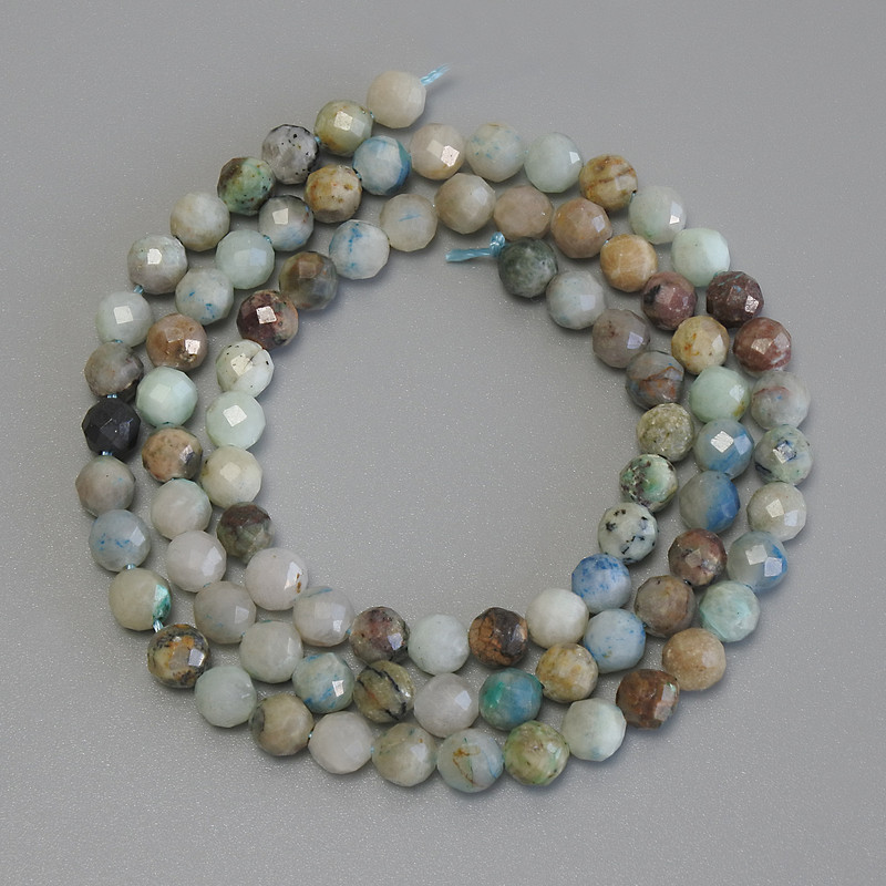 Chrysocolla and Lapis Lazuli Beads on Thread, Faceted Round Bead, Diameter 4–5 mm, Length 40 cm+