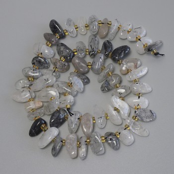 Hairy Rutile Quartz Beads Butterfly Chip, diameter 12-14x5-7mm ±, seed beads 3mm ±, length about 40 cm on thread