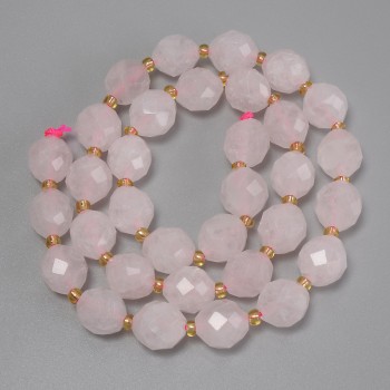 Beads Pink Quartz, Faceted Seed Beads, 10x9 mm diameter ±, 3 mm beads ±, length 39 cm ± on thread