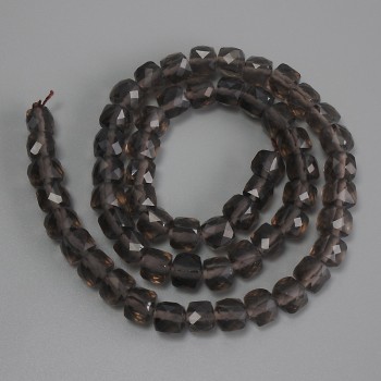 Smoky Quartz Beads, Faceted Cube, 7x7 mm, 40 cm length on thread