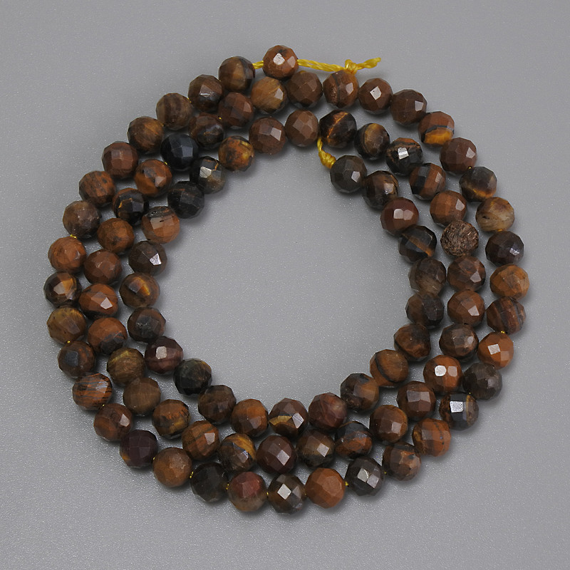 Tiger's Eye Beads - Faceted Round Bead, Diameter 4.5 mm, Length 39 cm on a thread