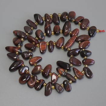 Tiger's Eye Bead Chips - Butterfly, 10-15x6-8 mm diameter +/-, 3 mm seed beads +/-, length 39 cm +/- on thread
