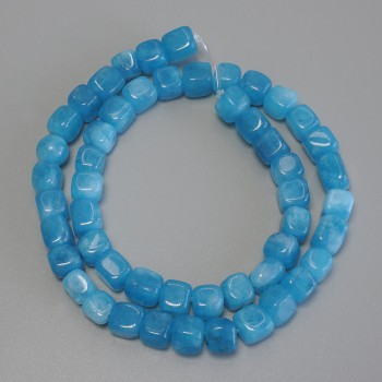 Aquamarine cubic beads, diameter 7.5x7.5 mm, length about 37 cm on a beading wire