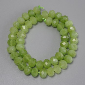 Chrysolite Olivine Beads, Faceted Rondelle, diameter 10x7 mm, 5 mm +/-, length 37 cm +/- on thread