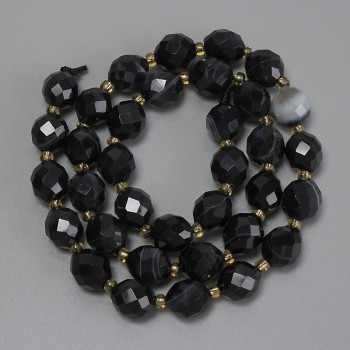 Agate Beads, Faceted Grain Shape, Diameter 10x8 mm +/-, 3 mm Seed Beads +/-, Length 39 cm +/- on Thread