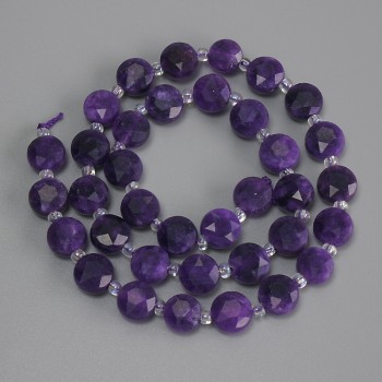 Sugilite Beads, Faceted Coin, 8.5 mm diameter, 3 mm seed beads, 37 cm length on thread