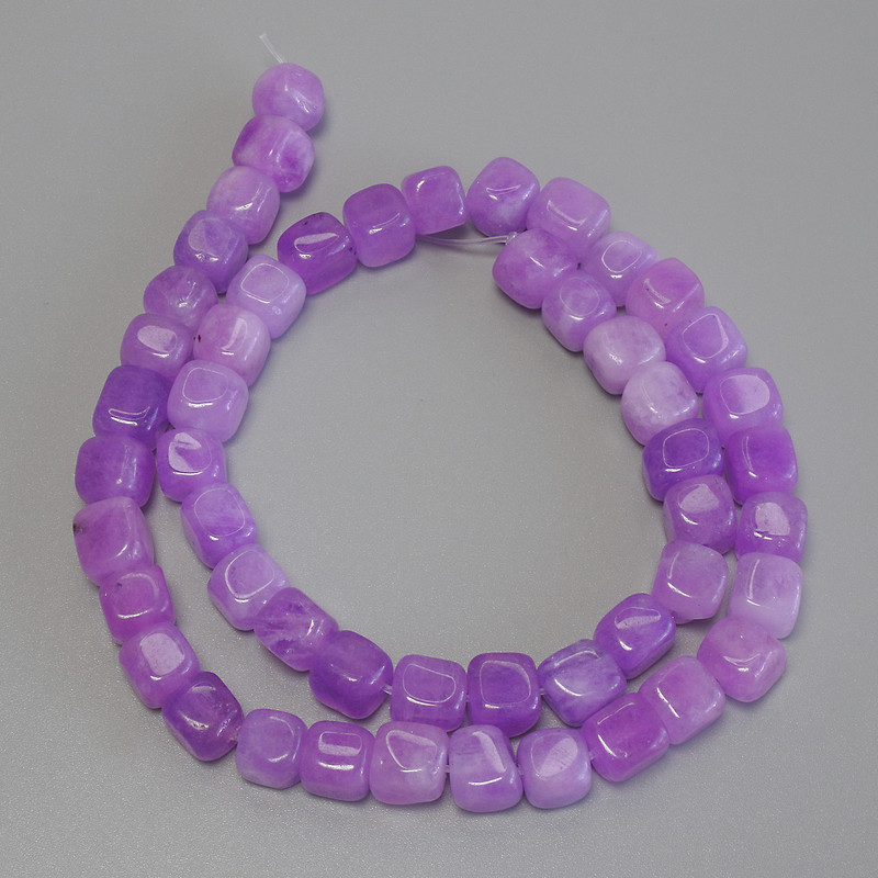 Lavender Amethyst Cube Beads, diameter 7.5×7.5 mm, length about 38 cm on beading thread