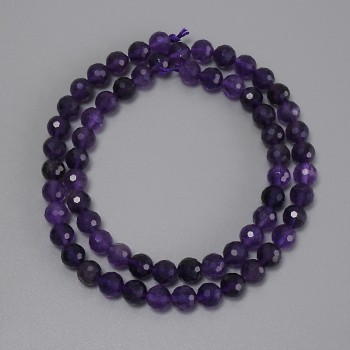 Faceted Amethyst Bead, 6mm diameter, 39cm length on thread