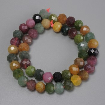 Faceted Tourmaline Rondelle Beads, 10x8 mm Diameter, 38 cm Length on Thread