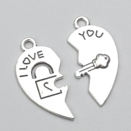 Pendant fittings, Half-heart, 30×15 mm, packaging 10 halves ± 20 g