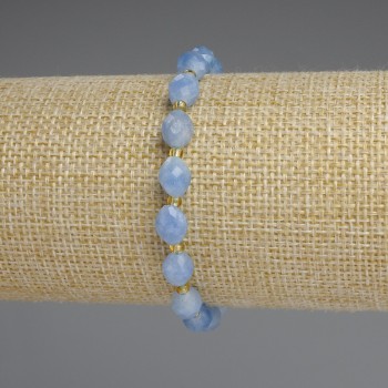 Aquamarine bracelet with faceted beads, 8x6 mm, 18 mm length, stretch