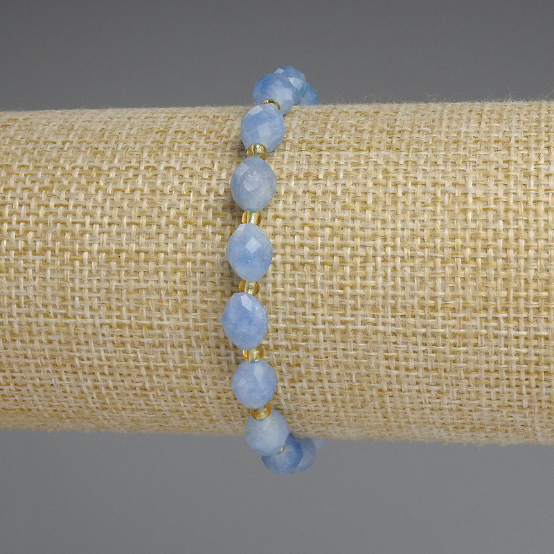 Aquamarine bracelet with faceted beads, 8x6 mm, 18 mm length, stretch