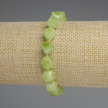 Chrysolite Olivine Bracelet - Faceted Rhombus 9x8mm +/- Beads 3mm +/- Length 18mm +/- Elastic