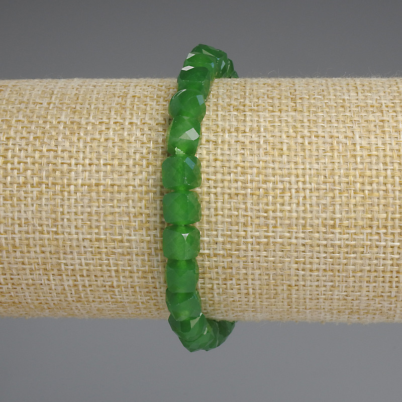 Faceted Chrysoprase Cube Bracelet, 6.5x6.5 mm, length about 18 mm, elastic