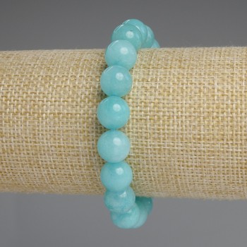 Aquamarine bracelet with smooth beads, 10mm diameter, 18mm length, stretch