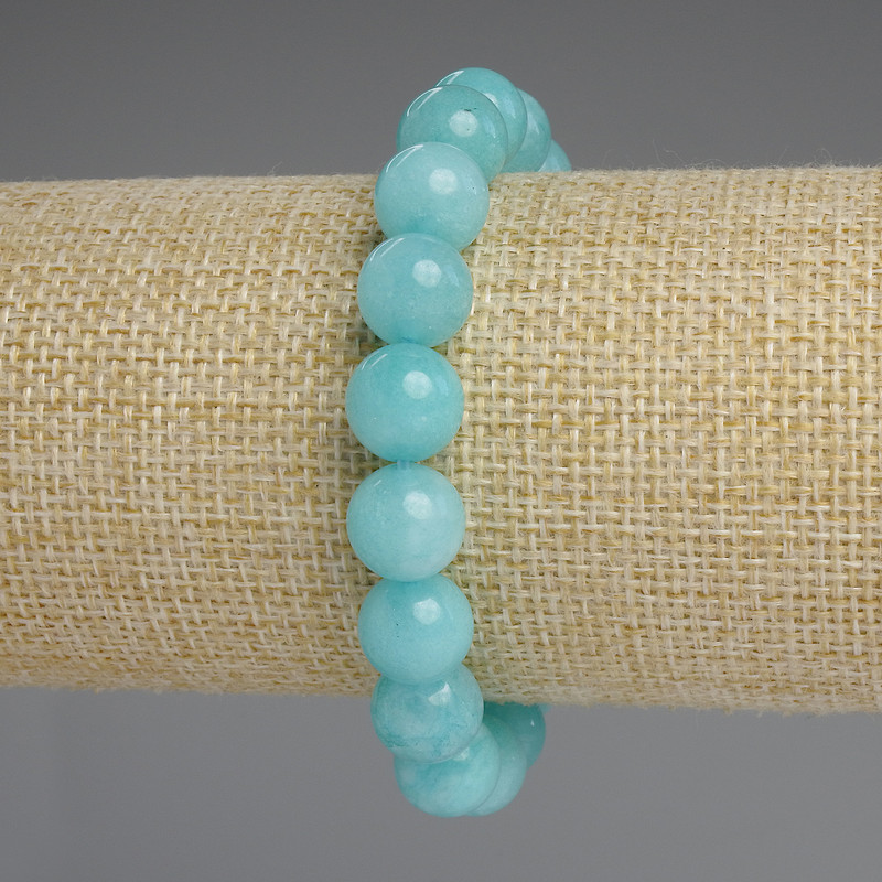 Aquamarine bracelet with smooth beads, 10mm diameter, 18mm length, stretch
