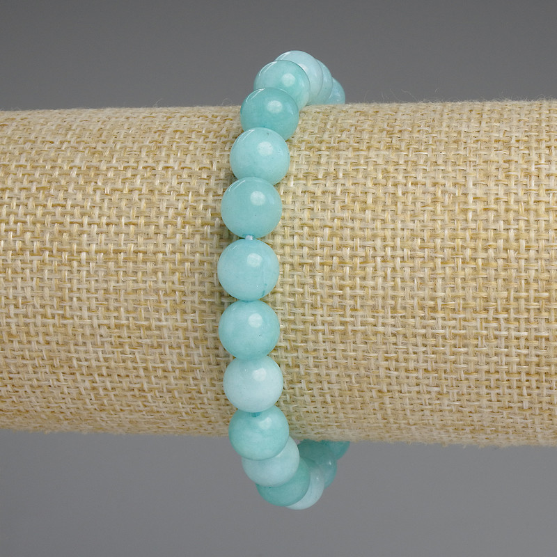 Aquamarine bracelet with smooth beads, 8.5 mm diameter, 18 mm length, elastic