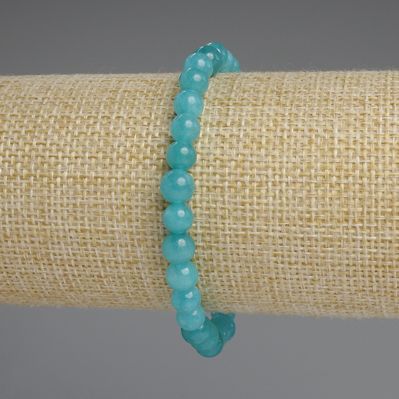 Aquamarine Bracelet, Smooth Bead, 6 mm diameter, 18 mm length, stretch