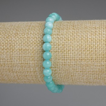 Aquamarine Bracelet with Smooth Beads, 6mm Diameter, 18mm Length, Stretch