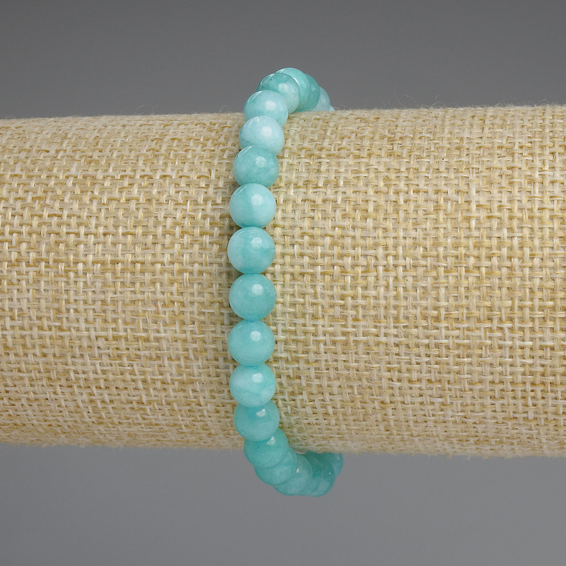 Aquamarine Bracelet with Smooth Beads, 6mm Diameter, 18mm Length, Stretch