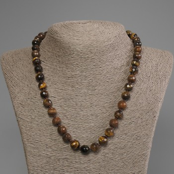 Tiger's Eye Necklace with a Faceted Bead, 10 mm diameter ±, 50 cm length ± with clasp