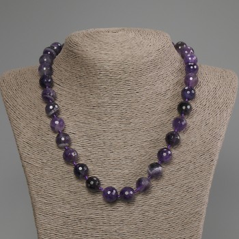 Amethyst Necklace, Faceted Beads, 12 mm Diameter, 50 cm Length, with Clasp