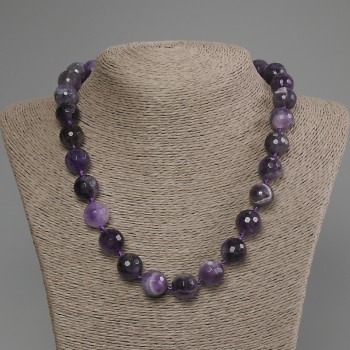 Amethyst Necklace with a Faceted Bead, 14 mm Diameter, 50 cm Length ± with Clasp