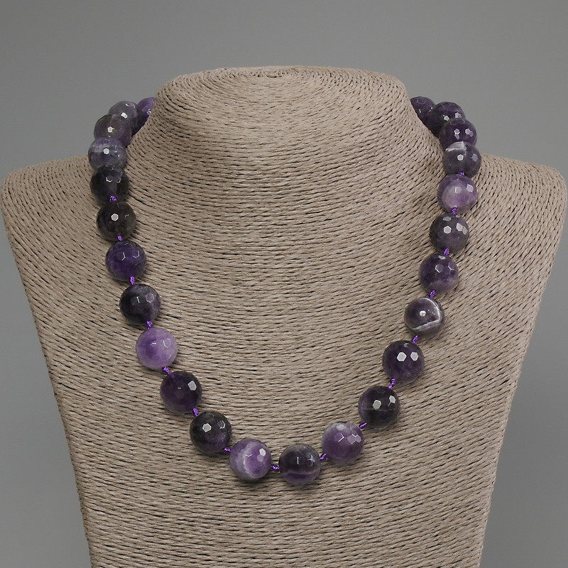 Amethyst Necklace with a Faceted Bead, 14 mm Diameter, 50 cm Length ± with Clasp