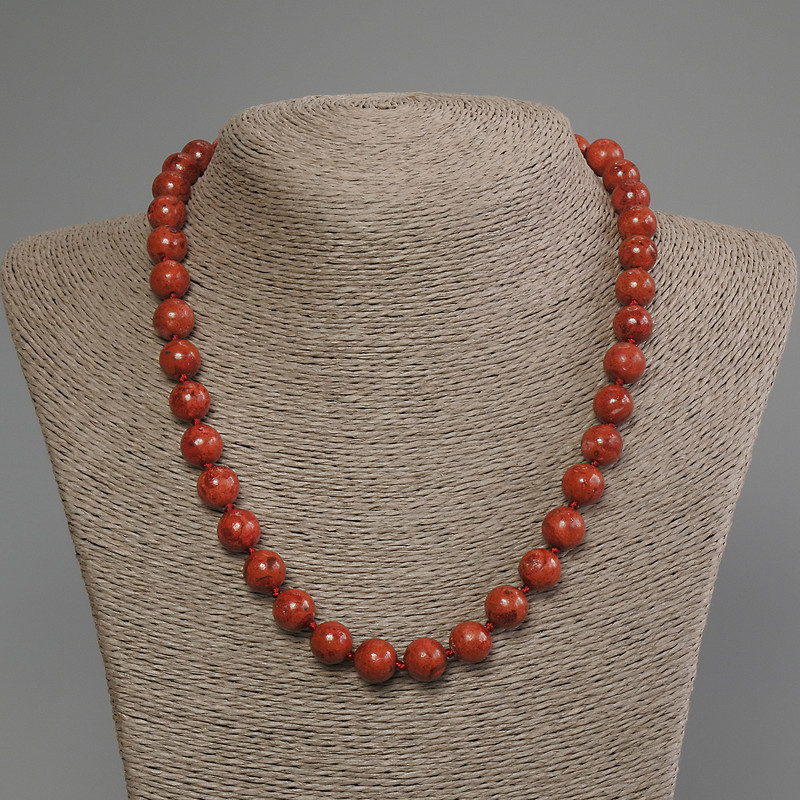Sponge coral necklace with smooth ball beads, 10 mm diameter, 50 cm length ± with clasp