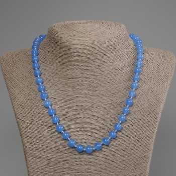 Blue Cat's Eye Necklace with Smooth Beads, 8 mm Diameter, 50 cm Length, with Clasp