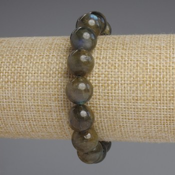 Labradorite bracelet with smooth beads, 12 mm diameter, 18 cm length, stretch