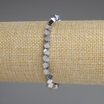 Hematite cube bracelet with crosswise hole, silver color, 4x4 mm, length 18 cm, stretch